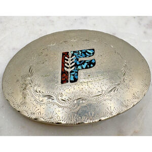 Jamie Eaton Belt Buckle Turquoise Coral Chip Inlay Large